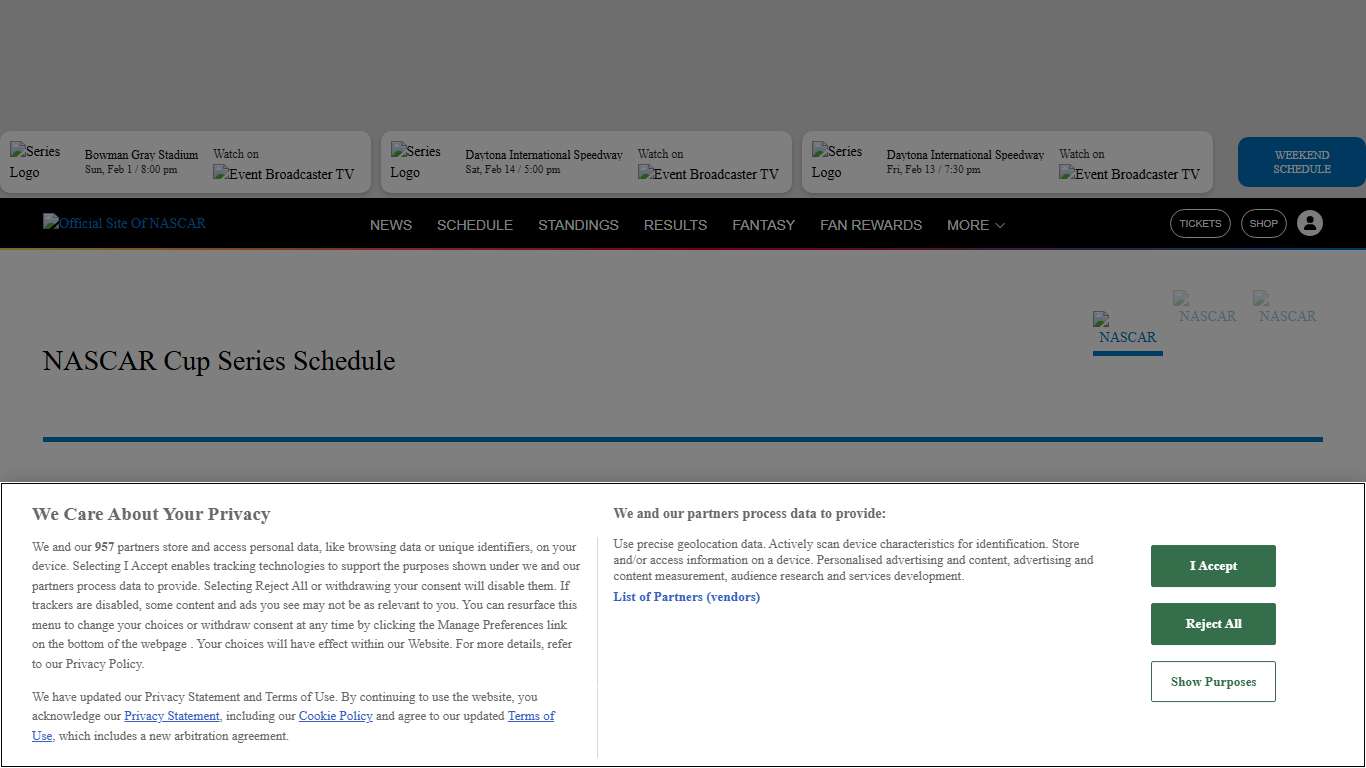 2026 NASCAR Cup Series Schedule, Race Results Dates, Times